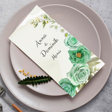 Green Rose esküvői menükártya | MyPrintPix